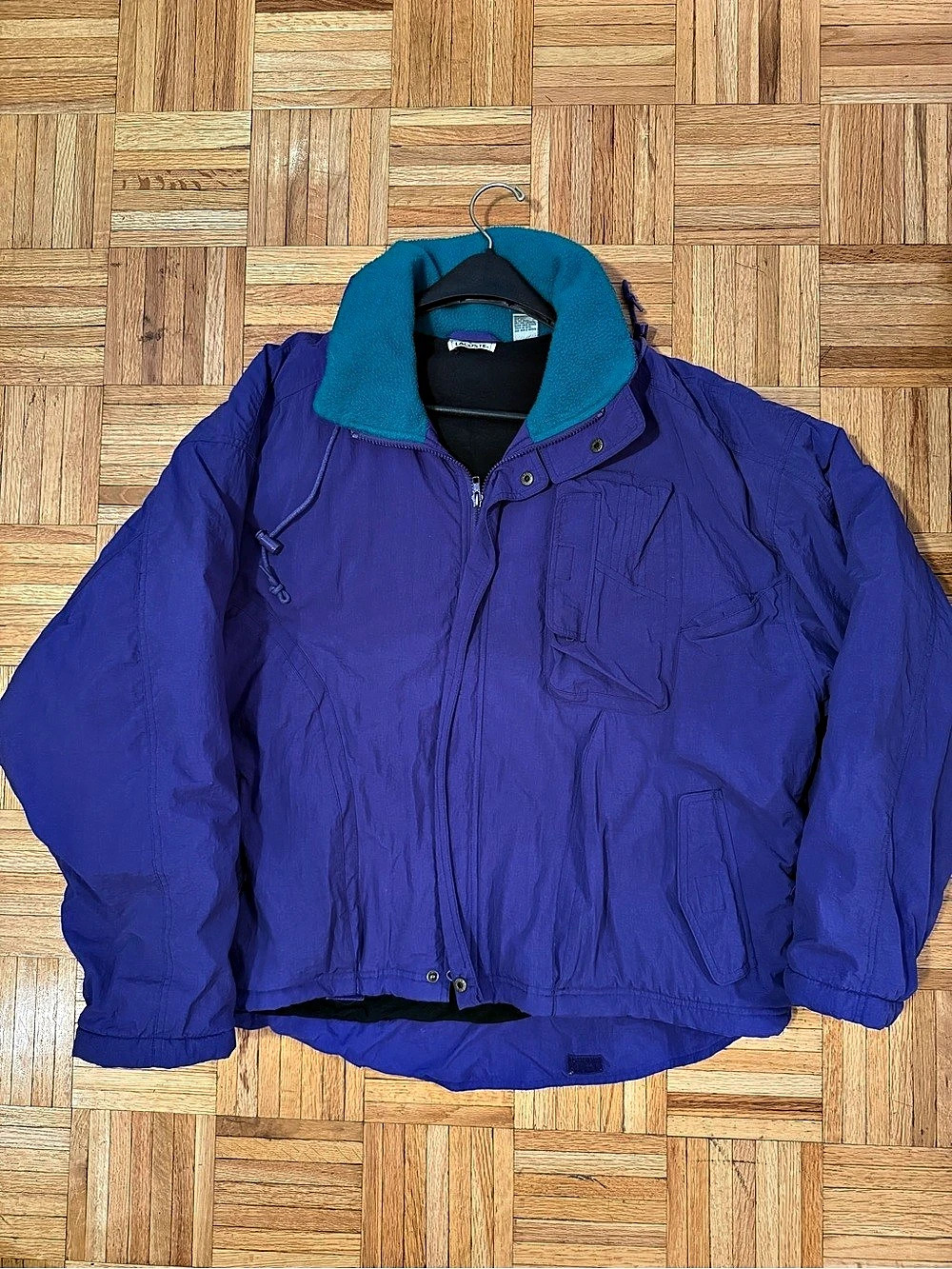 Vintage 90s Lacoste Purple Ski Jacket Taffeta Shell Teal Fleece Collar XL